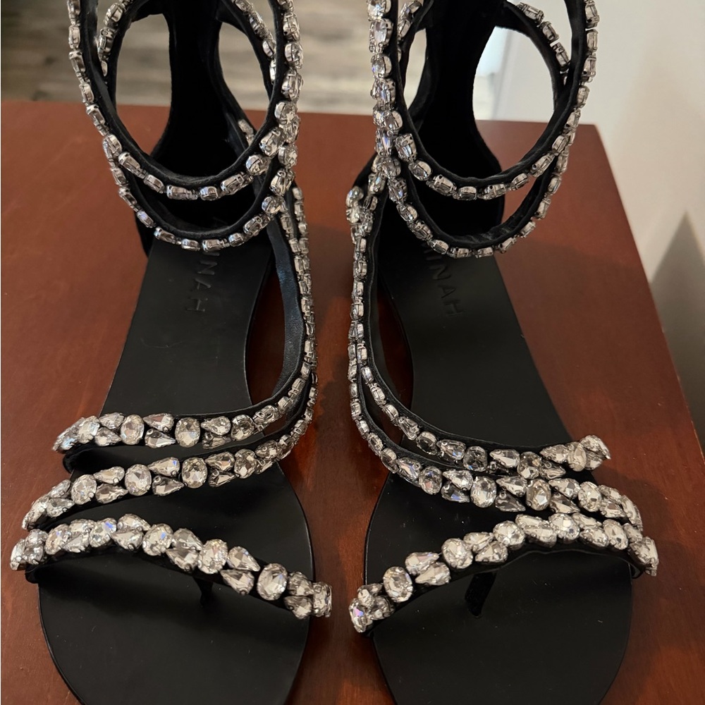 Rhinestone Spiral Wrap Black Sandals - Women - Picture 4 of 8